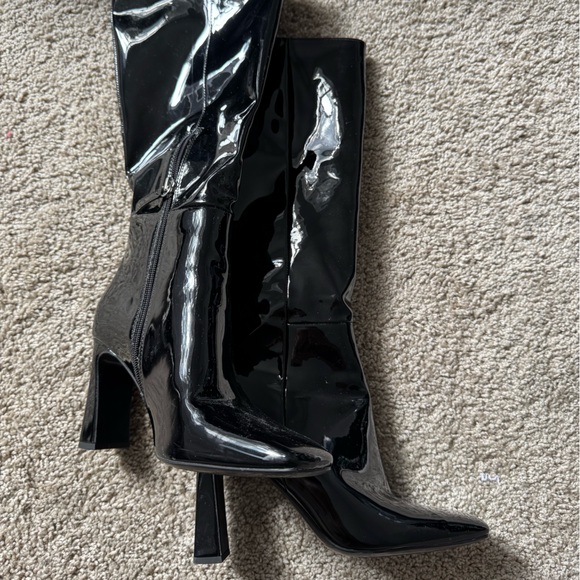Zara Black Patent Heeled Boots - Picture 1 of 4